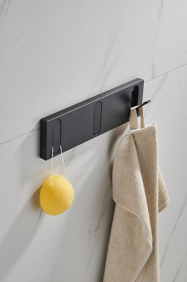 Ophanghaken 2 stuks Handdoekhaakjes zwart Handdoekhaakjes zelfklevend Kapstok 3 haken Multifunctioneel Kledinghanger of handdoekhaken Wandhaakjes Voor Ingang Voor badkamer - Foto 2