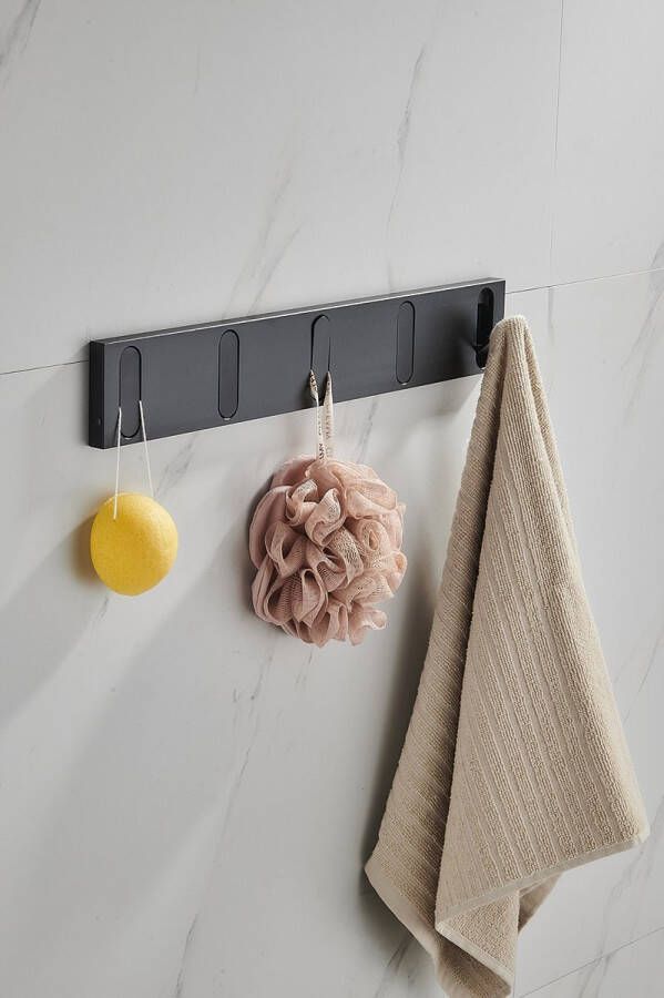 Ophanghaken 2 stucks Handdoekhaakjes zwart Handdoekhaakjes zelfklevend Kapstok 5 haken Multifunctioneel Kledinghanger of handdoekhaken Wandhaakjes Voor Ingang Voor badkamer - Foto 2