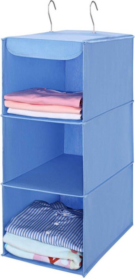 Ophangkast met 3 vakken kledingkast hangende stoffen kast met ijzeren frame opvouwbaar hangrek opbergsysteem voor kleding blauw