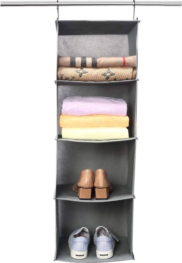 Ophangkast met 4 vakken kledingkast hangrek opvouwbaar hangend kledingopbergsysteem voor kleding camping 30 x 30 x 84 cm grijs