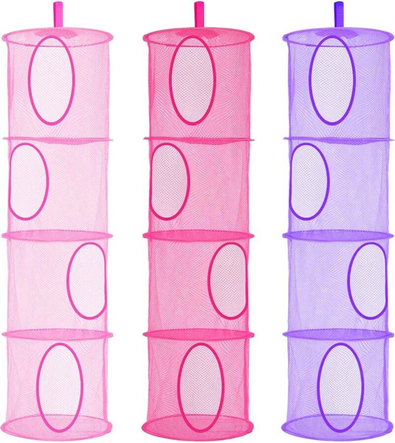 Luxiba Ophangmand met 4 standen 3 stuks opvouwbare opbergmand voor kinderkamer badkamer balkon (roze paars)