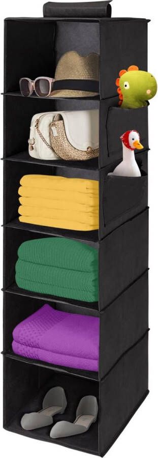 Ophangrek kledingkast organizer deur hangorganizer opvouwbaar met 6 brede vakken voor familieopslag vliesstof (zwart)
