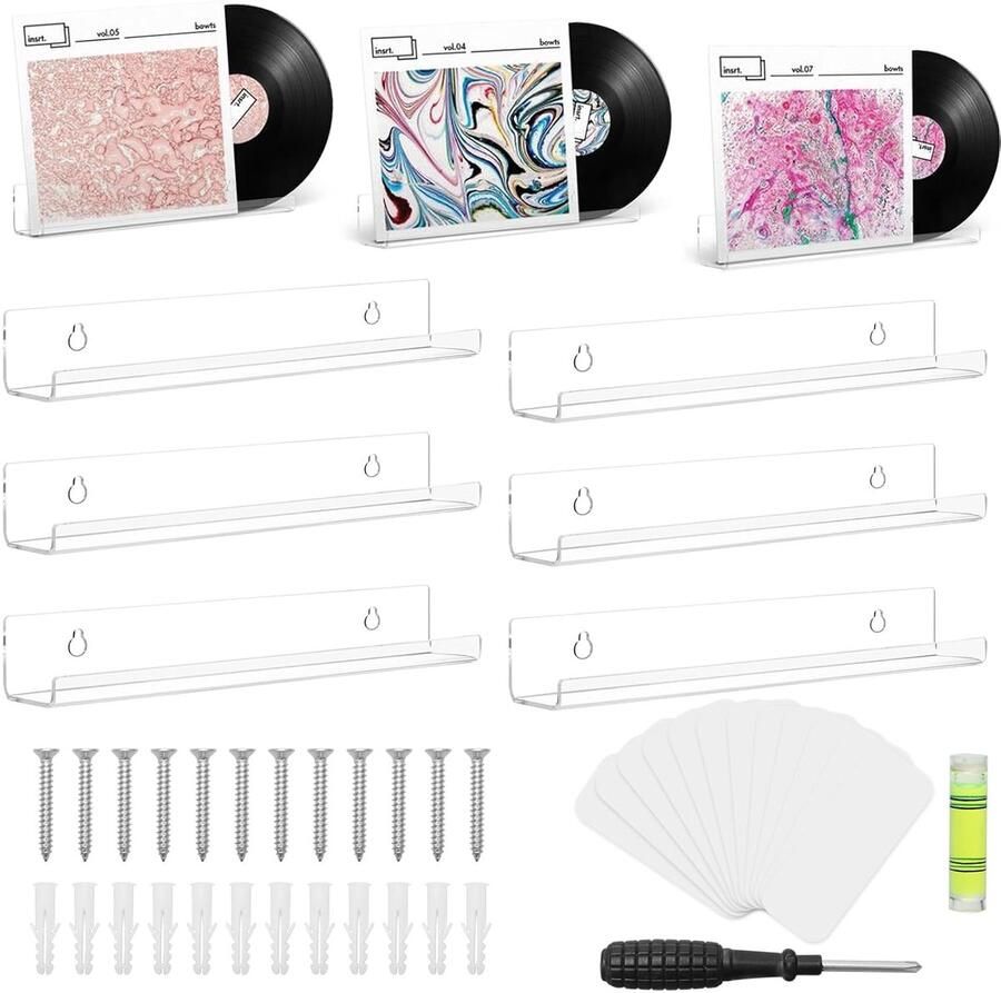 Ophangrek voor vinylplaten wandhouder 6 stuks transparant acryl