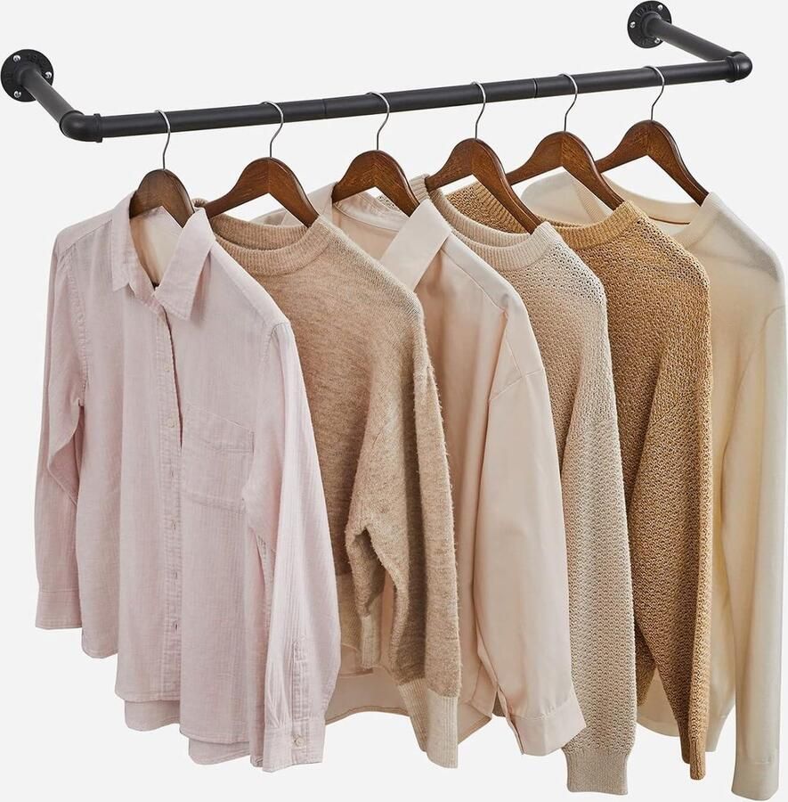 Ophangstangen voor kleding van industriële buizen ruimtebesparende wandkapstok eenvoudige installatie zwart 92 x 30 x 75 cm