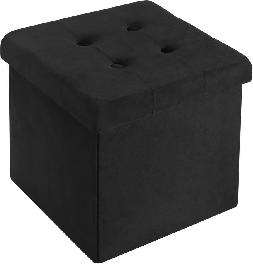 Opklapbare Kruk met Opbergruimte Zwart Multifunctionele Zithocker met Gevoerde Zitting en Afneembaar Deksel (37 5 x 37 5 x 38 cm)