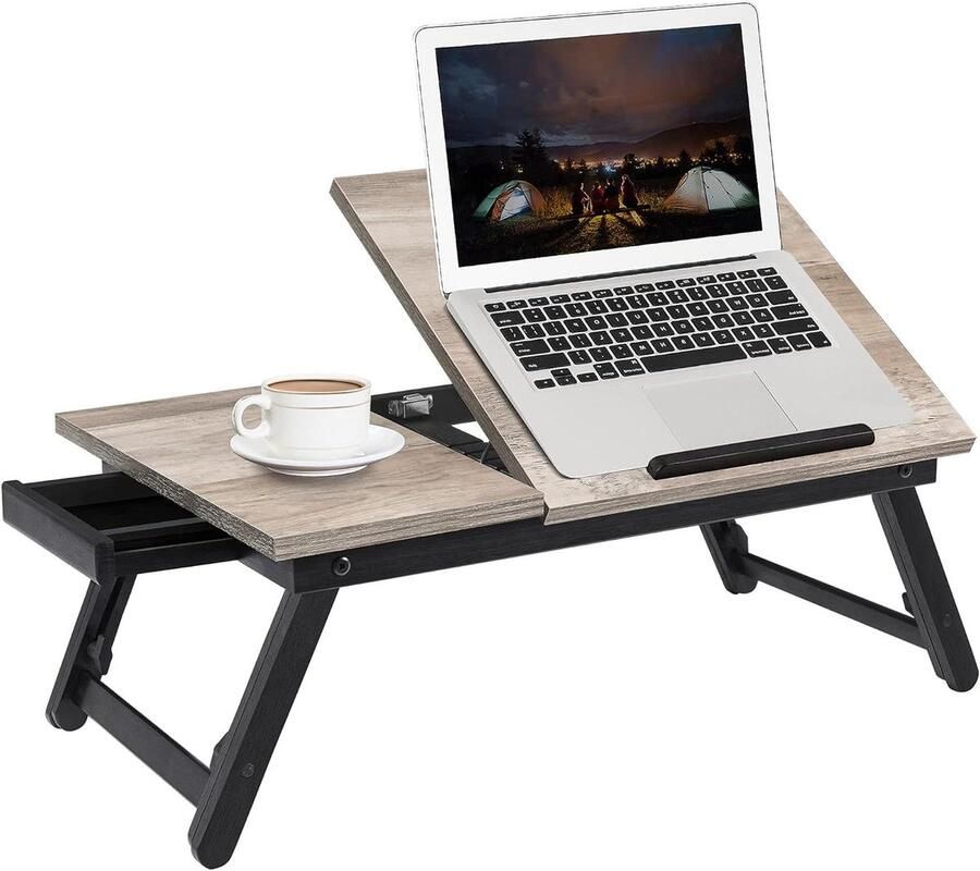 Rootz Living Rootz Bamboe Laptopstandaard Greige Bureauverhoger Verstelbare Hoogte Lichtgewicht Milieuvriendelijk 55cm x 35cm x 23cm