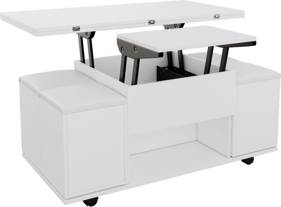 Opklapbare multifunctionele salontafel het bureaublad kan 2 tafels openen wit + wit grote capaciteit modern meubilair voor de woonkamer kantoor eettafel vrijetijdstafel multifunctionele tafel