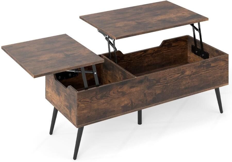 Opklapbare salontafel – Modern design 2 verborgen opbergvakken 111x48x40-53 5 cm bruin