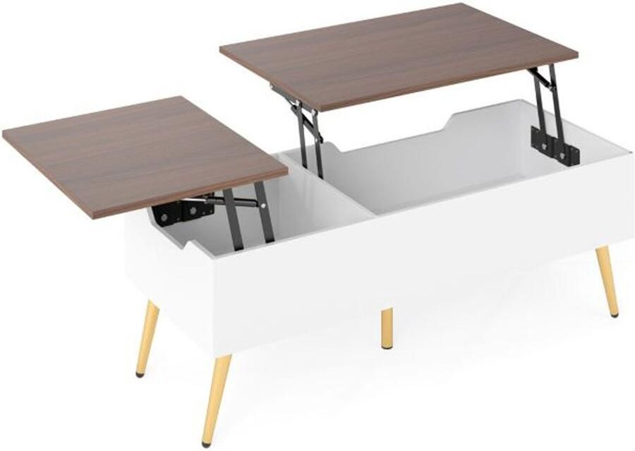 Opklapbare salontafel – Modern design 2 verborgen opbergvakken 111x48x40-53 5 cm wit