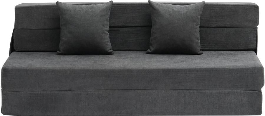 Opklapbare Slaapbank 3-In-1 Omvormbare Slaapbank 25d High-Density Traagschuim Wasbare Hoes 2 Kussens Futon Donkergrijs (Queen)
