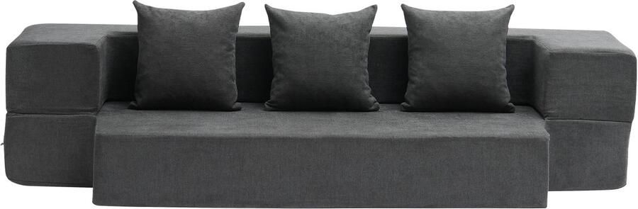 Opklapbare Slaapbank 3-In-1 Omvormbare Slaapbank met 3 Kussens Slaapfauteuil Van 25d Traagschuim Wasbare Hoes Donkergrijs (Tweepersoons)