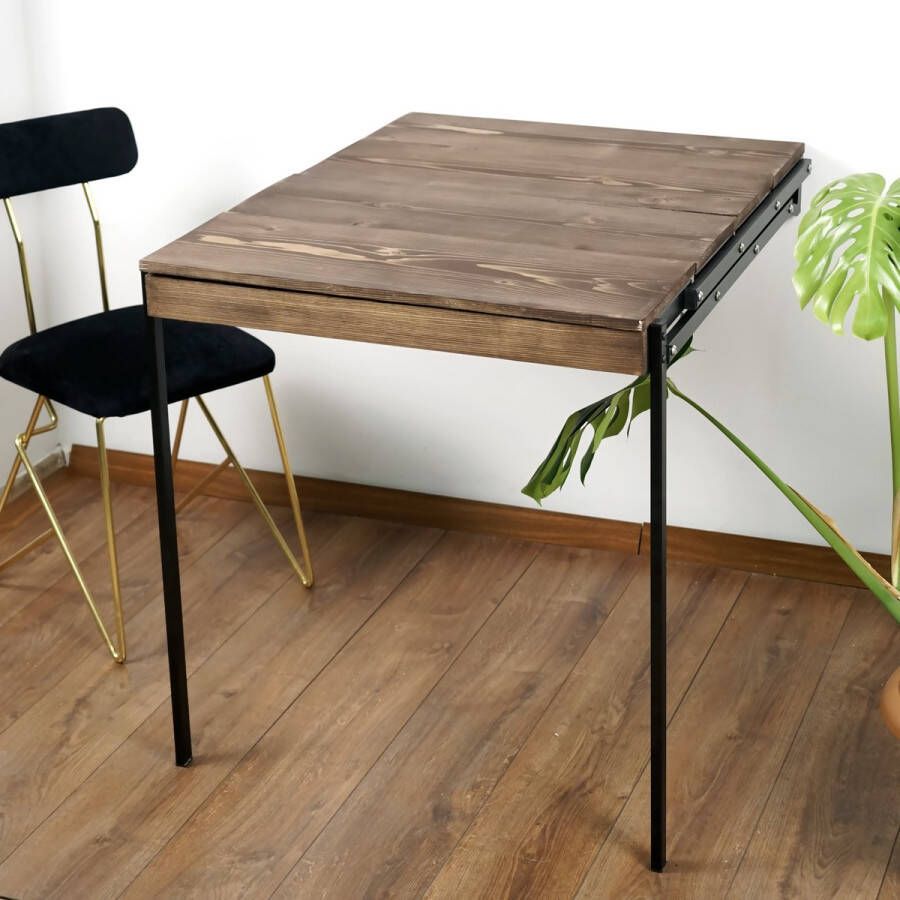 IWA Concept Opklapbare Tafel Keuken Tafel Wandtafel Murphy Opvouwbare Tafel Aan de Muur Gemonteerde Eettafel Multifunctioneel bureau & Plank Opbergplank Bureau voor Kleine Ruimtes Bureau voor Thuiskantoor Walnoot Hout