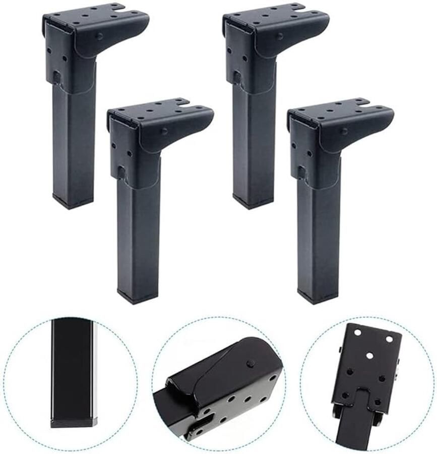 Opklapbare tafelpoten (4 stuks) Zelfborgende scharnieren Moderne salontafel Praktische opklapbare tafelpoten nachtkastjes en laptoppoten Zwarte vierkante buis