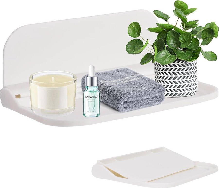 Opklapbare wandplank wit zwevend acryl badkamerplank muur zonder boren opklapbare zwevende plank 30 cm diep wit doucheplank zelfklevend wit voor badkamer keuken woonkamer (maat 2)