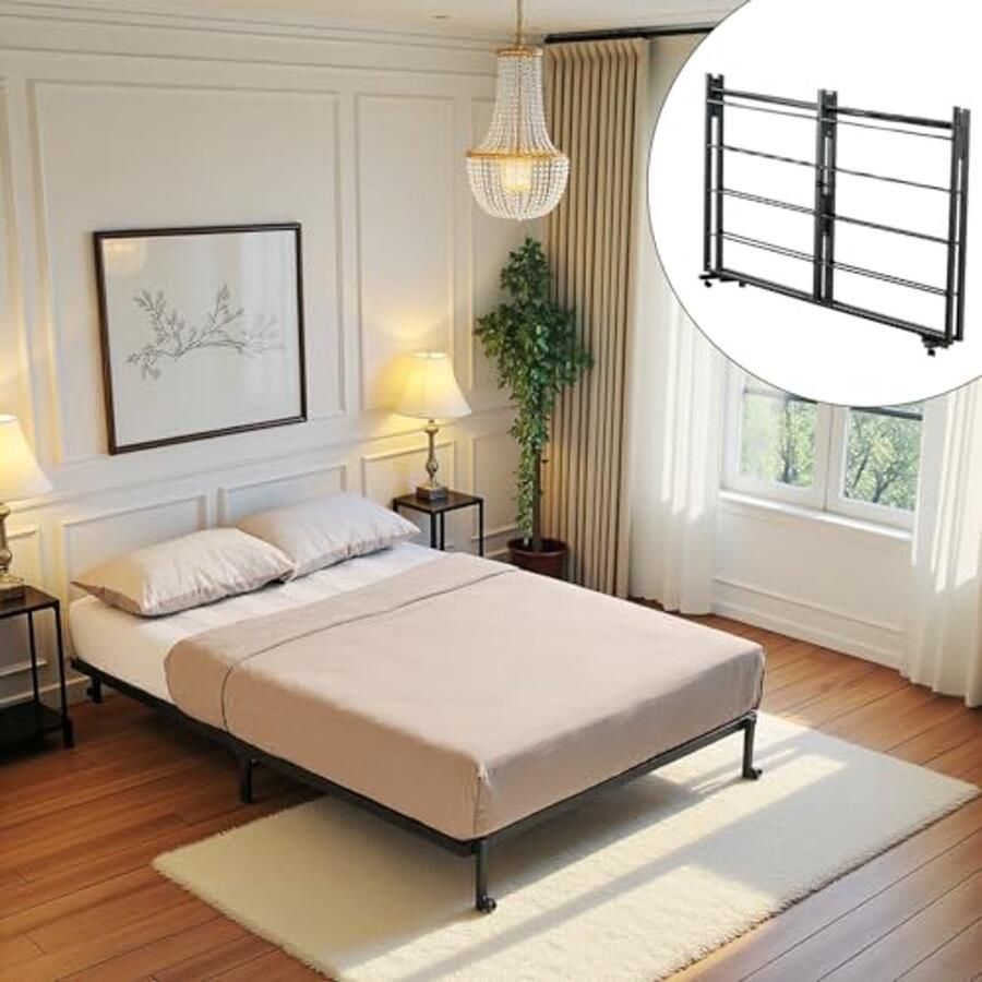 Opklapbed 140 x 200 cm met Wieltjes Ruimtebesparend Tweepersoons Bed