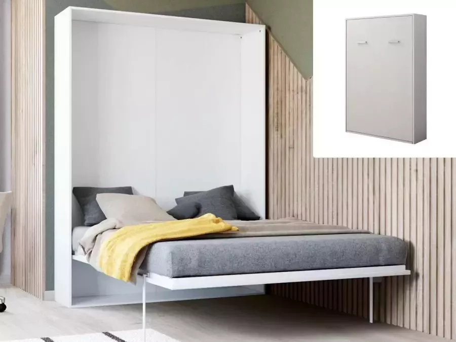 Opklapbed handmatige verticale opening 160x200cm Wit MALINA L 175 cm x H 209 cm x D 40 cm