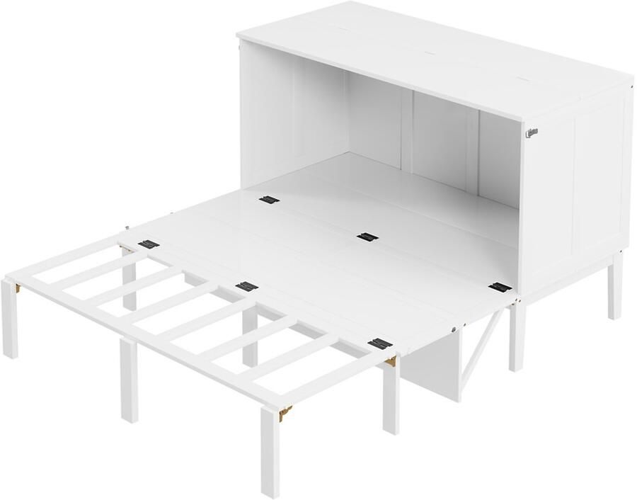 Opklapbed inklapbed muurbed 140x200cm zonder matras met 1 legplank kan worden ingeklapt tot een kast ruimtebesparend ontwerp met hoge poten wit