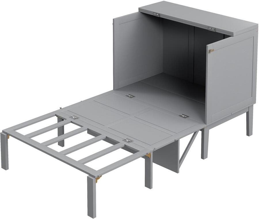 Opklapbed inklapbed muurbed 90x200cm zonder matras met 1 legplank kan worden ingeklapt tot een kast ruimtebesparend ontwerp met hoge poten grijs