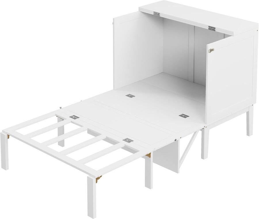 Opklapbed inklapbed muurbed 90x200cm zonder matras met 1 legplank kan worden ingeklapt tot een kast ruimtebesparend ontwerp met hoge poten wit