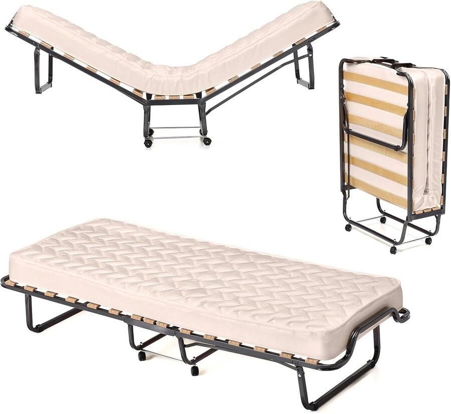 Opklapbed met Traagschuim Matras en Hypoallergene Vezels Ruimtebesparend en Verplaatsbaar