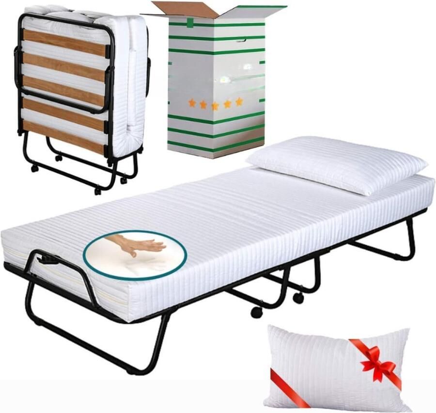 Opklapbed Met Traagschuimmatras 80 x 190 cm Hoogte 10 cm Gratis Kussen Afneembare Overtrek Van Enkele Lattenbodem Orthopedisch Ruimtebesparend Bed