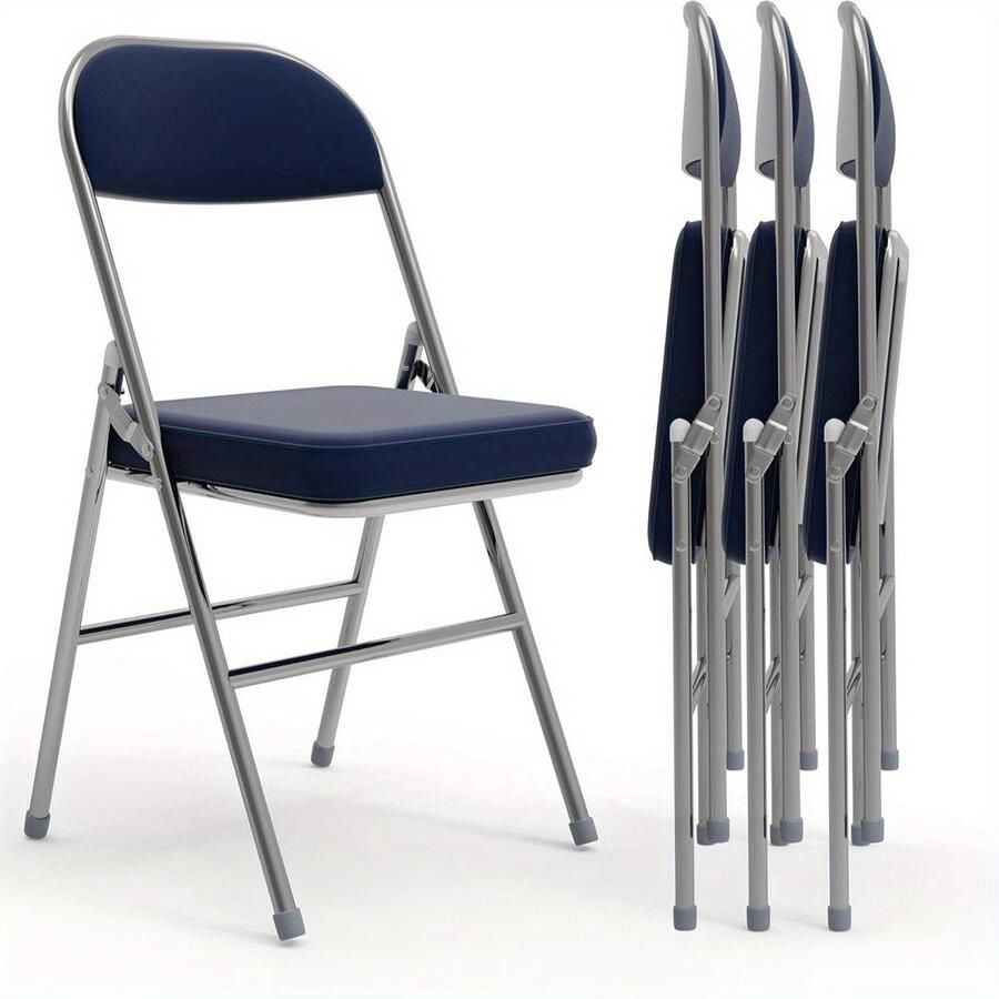 Opklapstoelen – Campingstoelen – Tuinstoelen – Klapstoelen – Vouwstoelen – Set Van 4 Blauw – Met Gestoffeerde Zitting – Stevig Metalen Frame Tot 175 Kg