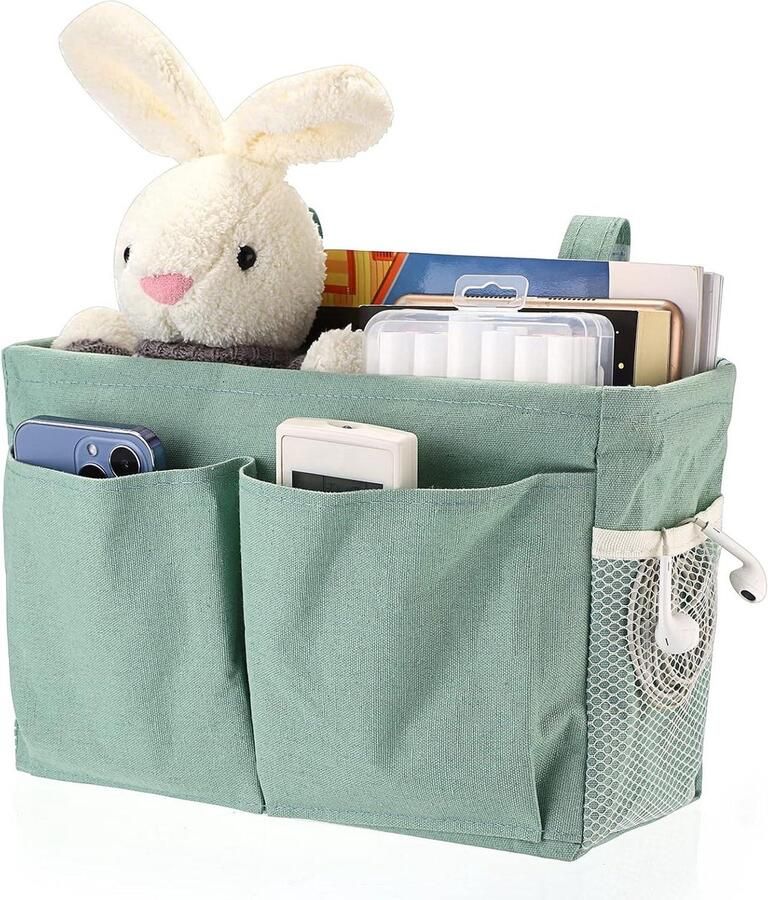 Opknoping canvas nachtkastje met verstelbare tape Organizer met manden voor bedopslag in slaapzaal of thuiskantoor