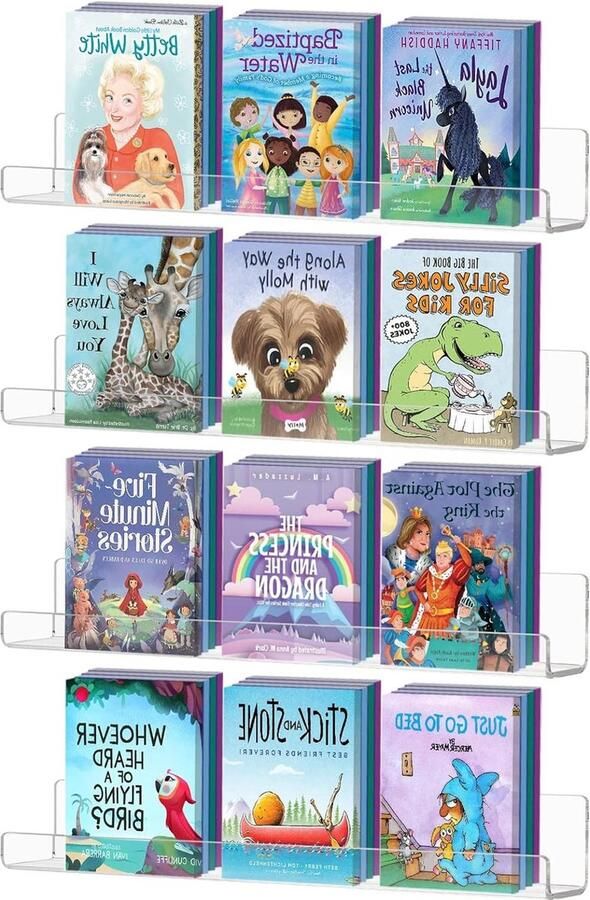 Zwevende acrylplank helder kinderen wandgemonteerd boekenplank 4-pack onzichtbaar display organizer woonkamer slaapkamer badkamer keuken 347x58x78 cm Boekenplank - Foto 2