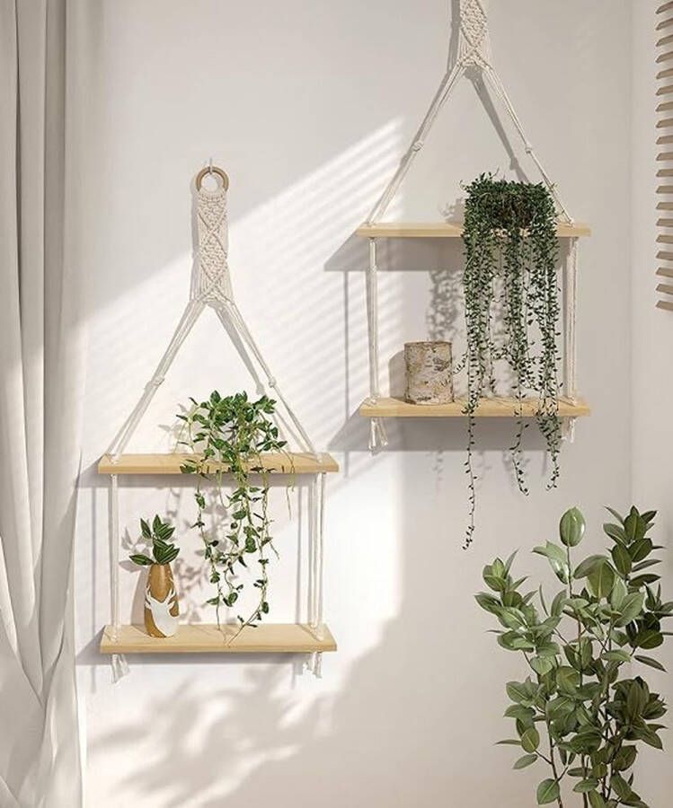 Opknoping Drijvende Plank Hout Opslag Keuken Muur Macrame boho Decor Geschenken
