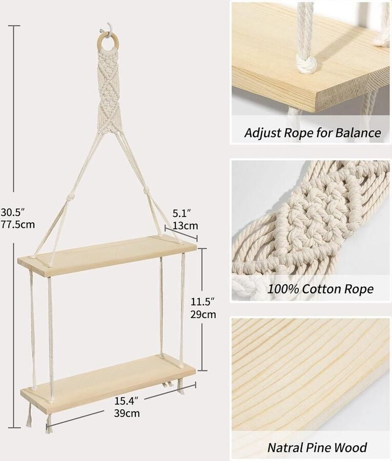 Opknoping Drijvende Plank Hout Opslag Keuken Muur Macrame Boho Decor Geschenken Afuly
