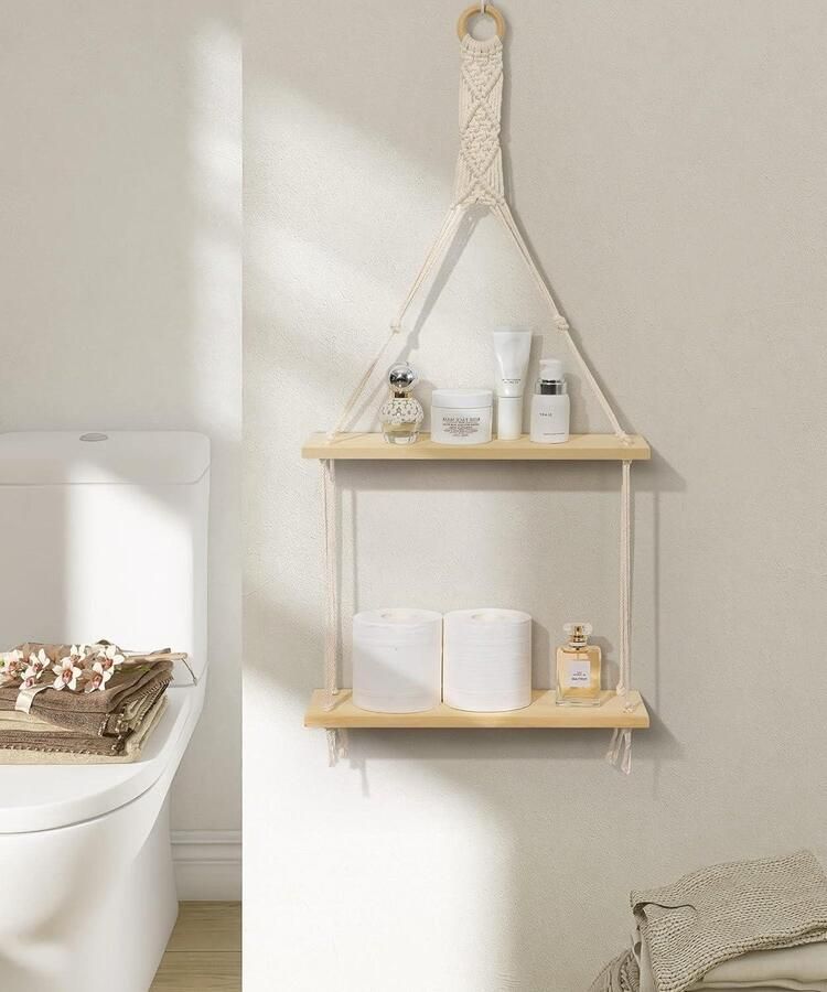 Zwevende Houten Wandplank Set met Handdoekhouder en 8 Haakjes Industrieel Rustiek Design Geschikt voor Keuken Woonkamer Slaapkamer Muurdecoratie Hout 41cm Bruin Zwart - Foto 3