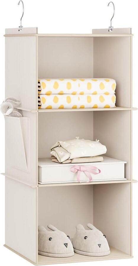 Opknoping Opslagplanken Kast Organisatoren en Opslag Opvouwbare Opknoping Planken met Zijzakken Garderobe Organizer voor Kleding Beige