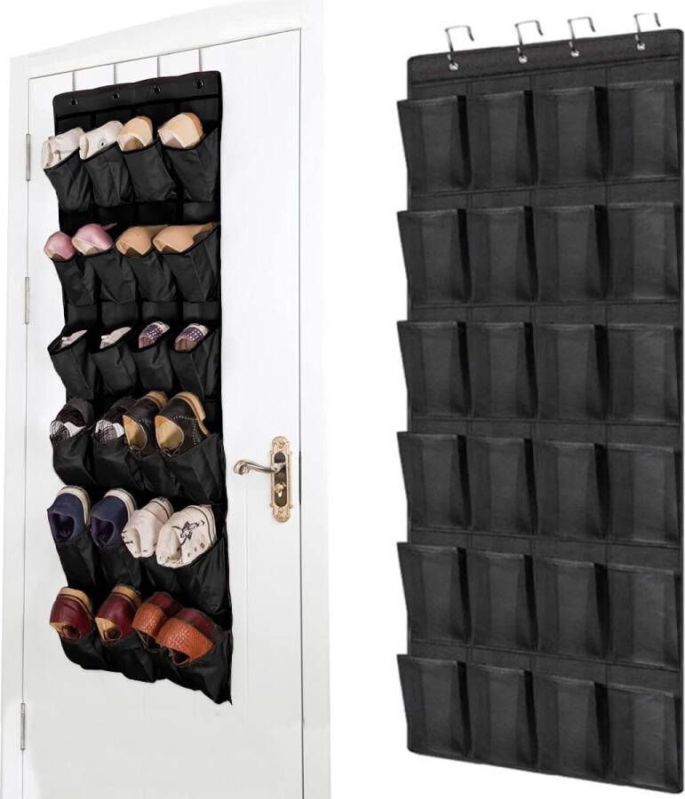 Opknoping schoenenrek 24 zakken opknoping opbergzak boven de deur muur opknoping kast zwart grote mesh zakken voor slaapkamer woonkamer badkamer