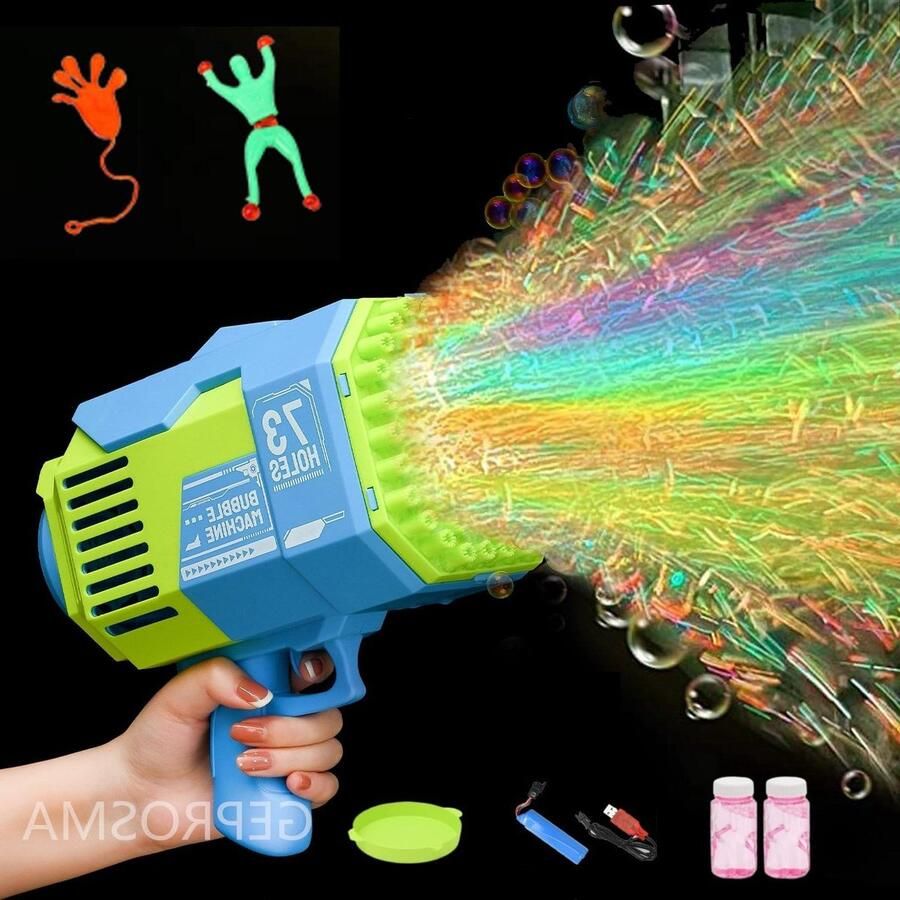 Oplaadbare elektrische bellenblaasmachine bellenblaaspistool XXL met 73 gaten lampen accu elektrische bubbelpistool voor kinderen buiten bruiloft feest Bazooka