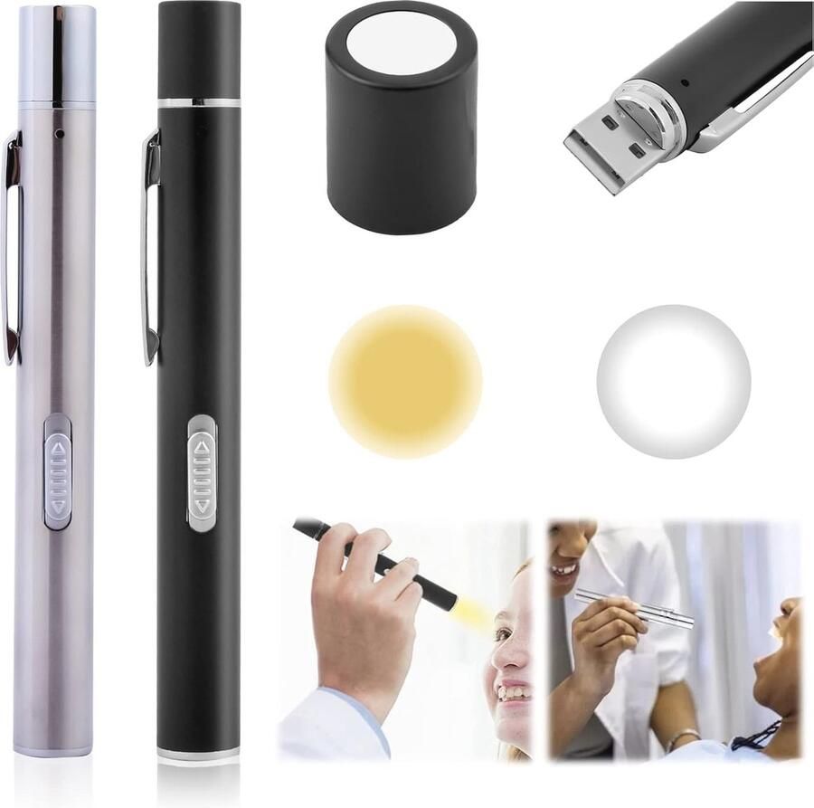 Oplaadbare pupillenlamp met 2 LED-lichtbronnen – Diagnose penlamp voor medische professionals en dagelijks gebruik 2 stuks