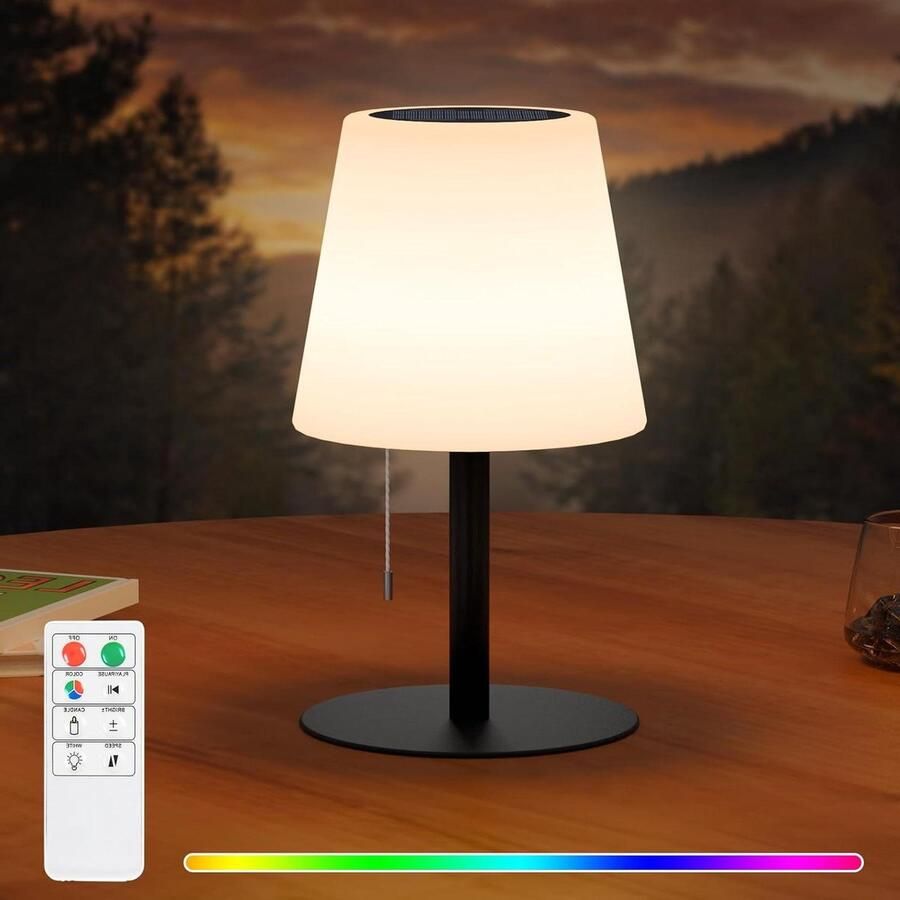 Oplaadbare Tafellamp Draadloos 8 Kleuren Dimbaar IP44 voor Camping Tuin Solar LED 2-in-1_IP44