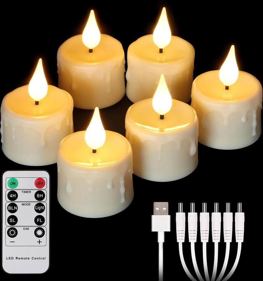 Oplaadbare theelichtjes oplaadbare led-kaarsen met afstandsbediening timer flikkerende vlamloze kaarsen met 1 USB-kabel voor tafel party kamer Halloween kerstdecoratie