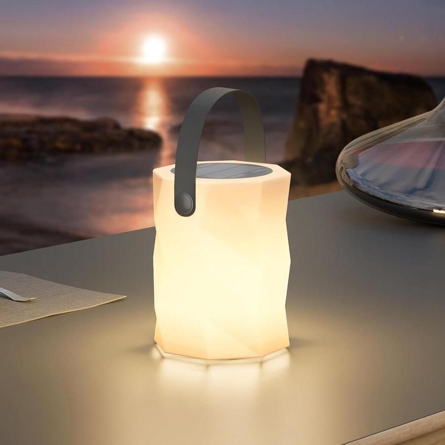 Oplaadbare warmwitte LED tafellamp op zonne-energie met afstandsbediening Draadloos en draagbaar 8 kleuren Waterdicht IP44 voor buiten gebruik