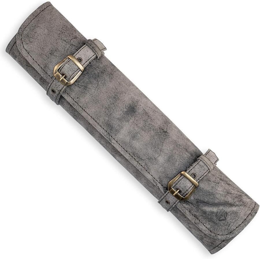 Oprolbare koksmessentas 7-vaks echt leer afsluitbaar antiek