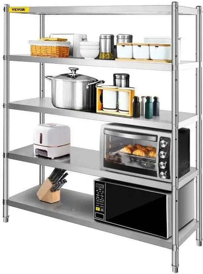 Opschortende eenheid Opslagrekken Opbergkasten Metalen Opschortende Eenheid Roestvrij Staal Opschortende Eenheid Opschortende eenheid Opbergrek voor Garage Keuken Restaurant Magazijn 72 inch 5 lagen