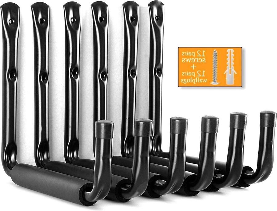 Opslag Haken Heavy Duty 20 cm Muur Mount Utility Hooks EVA Protector Zwart Garage Gereedschap Organiseren Hangers voor Ladders Stoelen en Fietsen