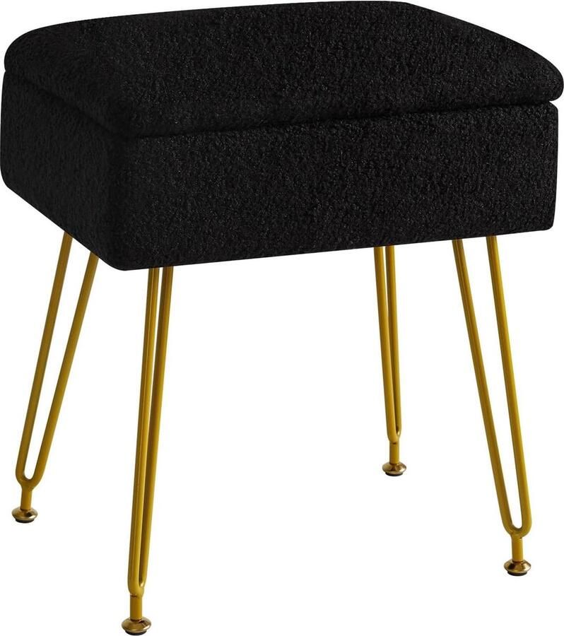 Opslag Ottomanen Stoel Kruk Gestoffeerd Voetenbank Modern Teddy Fleece Materiaal Kaptafel Kruk Poef Bankkruk Metalen Poef 40×30×47CM Zwart HBD031B Woonkamer Slaapkamer - Foto 2