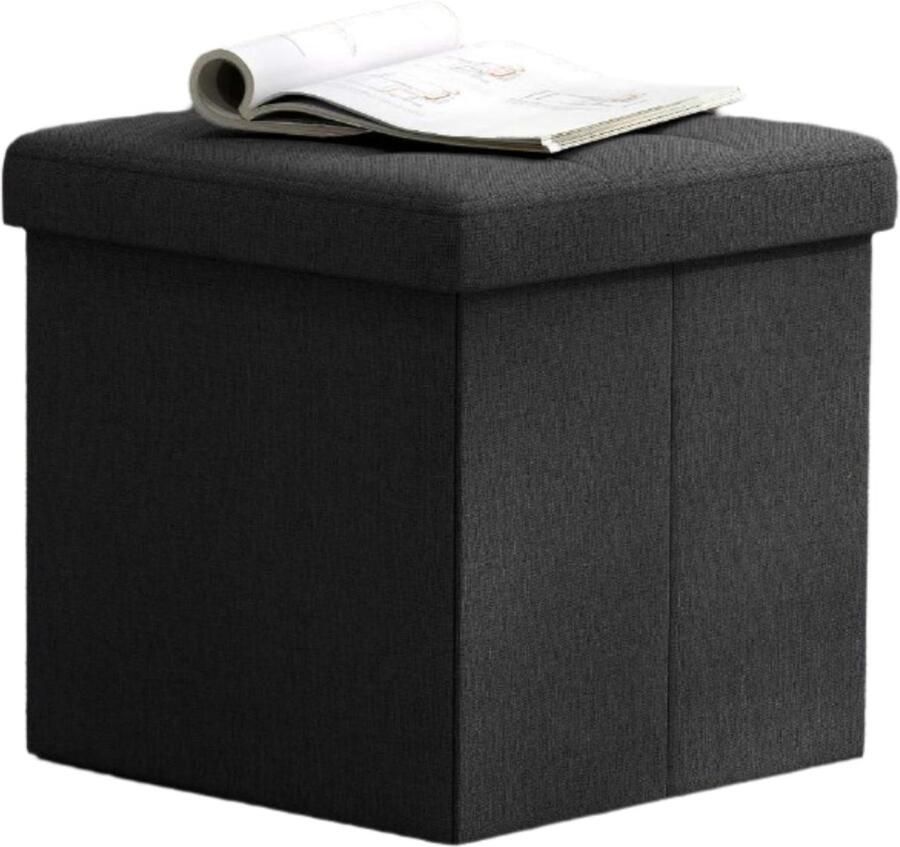 Opslagbank stoel ontlasting ruimtebesparende opslagoplossing 22L capaciteit 30 cm x 30 cm x 30 cm inkt zwarte MDF & linnen afwerking