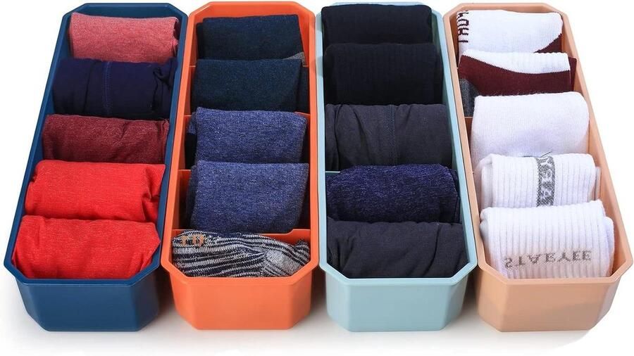 Opslagdozen voor sokken en ondergoed Systeem voor kledingkastladen Organizer ladeverdeler voor thuis BH's sokken onderbroeken (4 stuks)