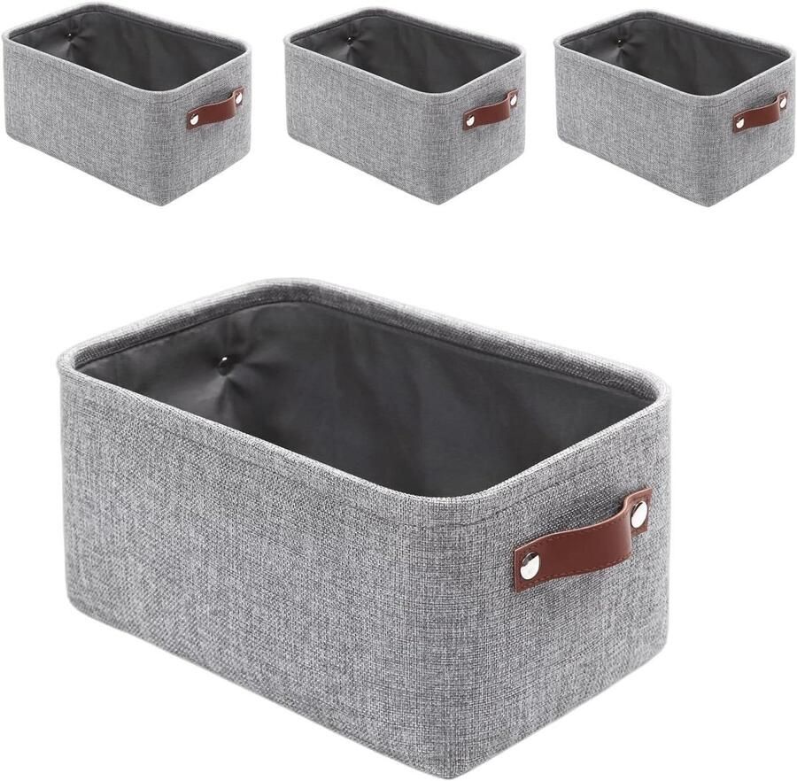 Opslagdozen Set van 4 Stuks Opbergmanden voor Ondergoed Sokken en Handdoeken Met Handgrepen Maat S Kleur Grijs