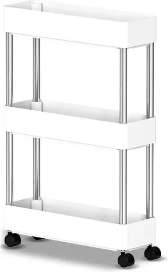 Opslagrek op Wieltjes Handig voor in de Keuken Badkamer Slaapkamer Kruidenrek Opbergrek Wit 3 Lagen IJzer