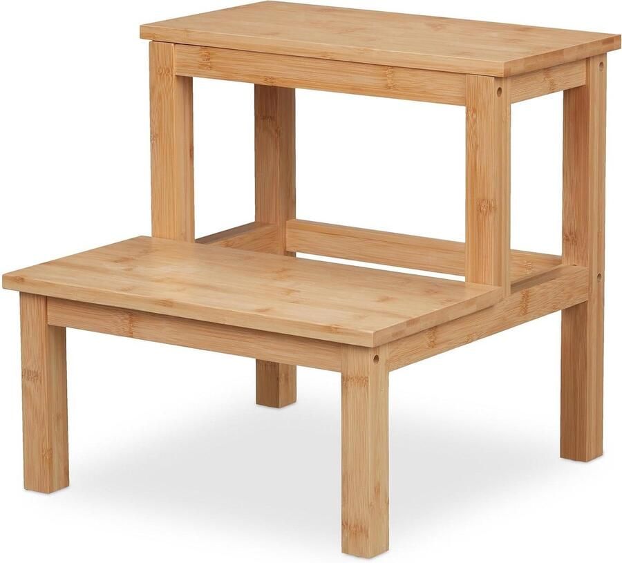 Opstapje 2 tredes bamboe maximaal 100 kg kinderen en volwassenen HBD 40 x 40 x 405 cm opstapkrukje natuur Houten kruk