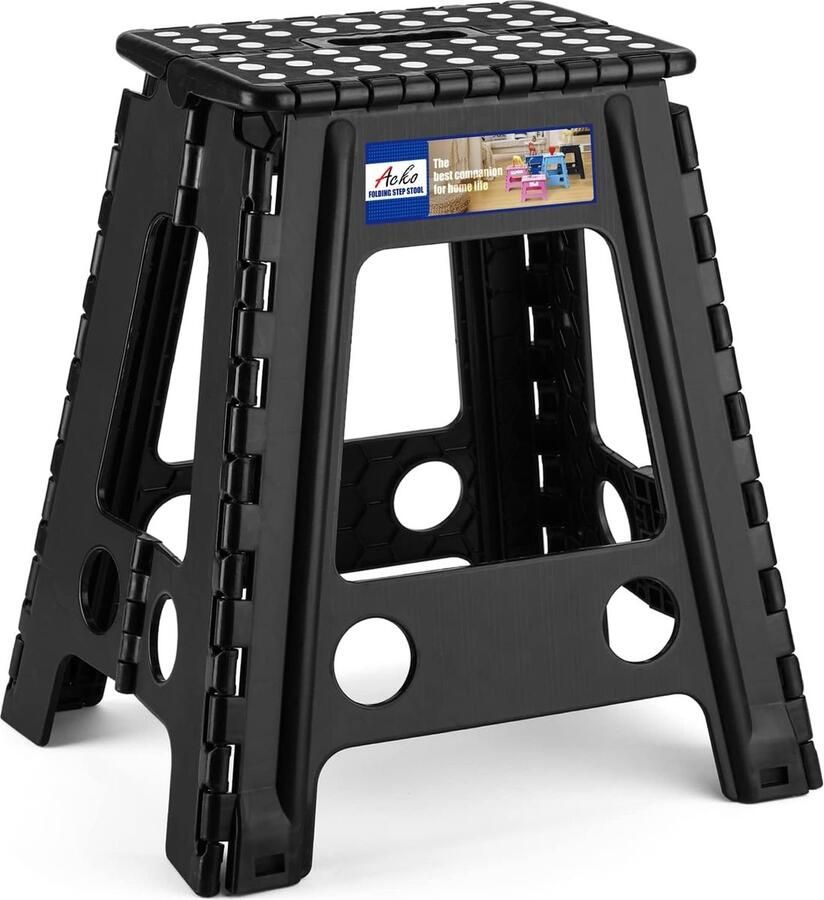 Opstapkruk 46 cm zwart opvouwbare kruk opstapkruk draagbare klapkruk inklapbaar badkruk klapstoel voetenbankje tot 136 kg voor volwassenen