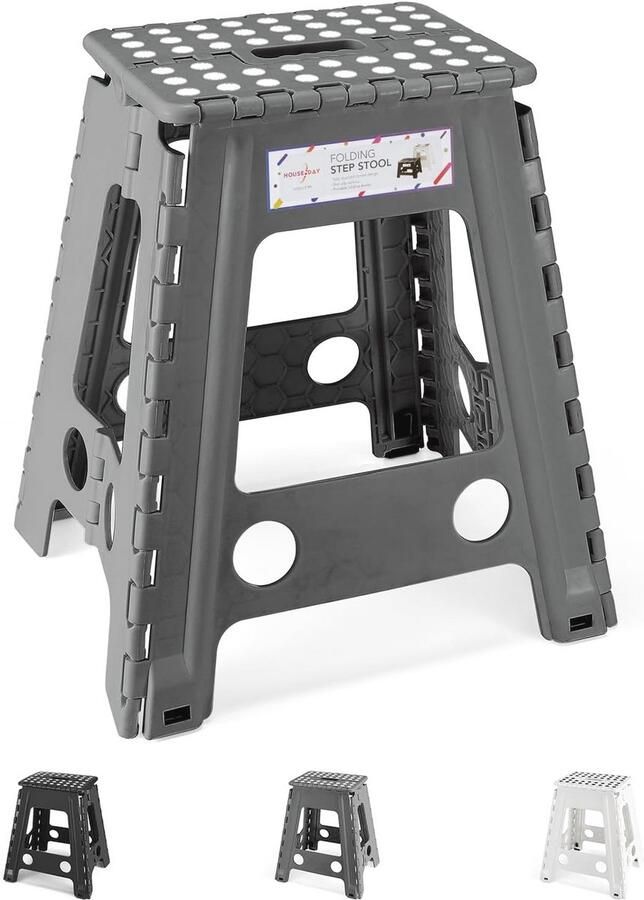 Opstapkruk 46 cm Inklapbaar en Draagbaar tot 136 kg Grijs Vouwkruk voor Volwassenen
