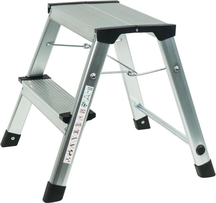 Opstapkruk inklapbaar aluminium 2 treden hoogte 40 cm anti-slip treden belastbaar tot 150 kg